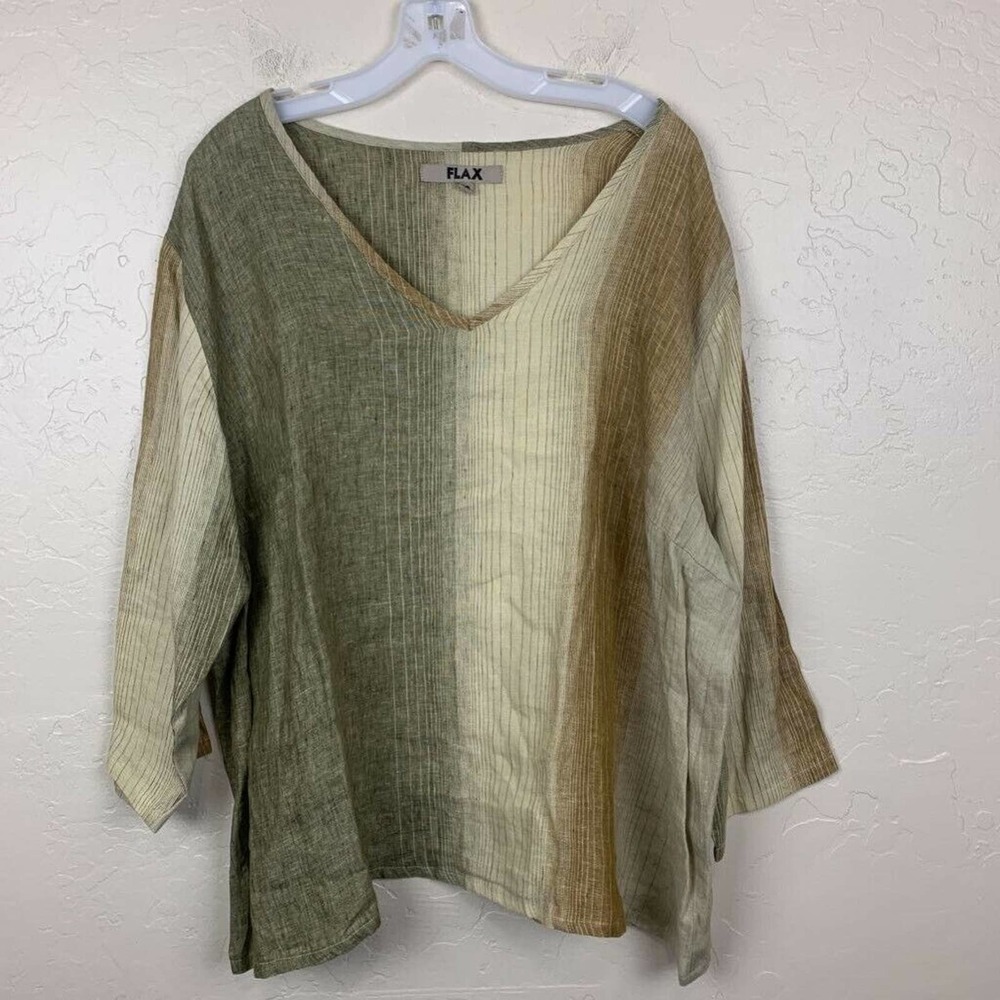 Flax Olive and Beige Striped Blouse